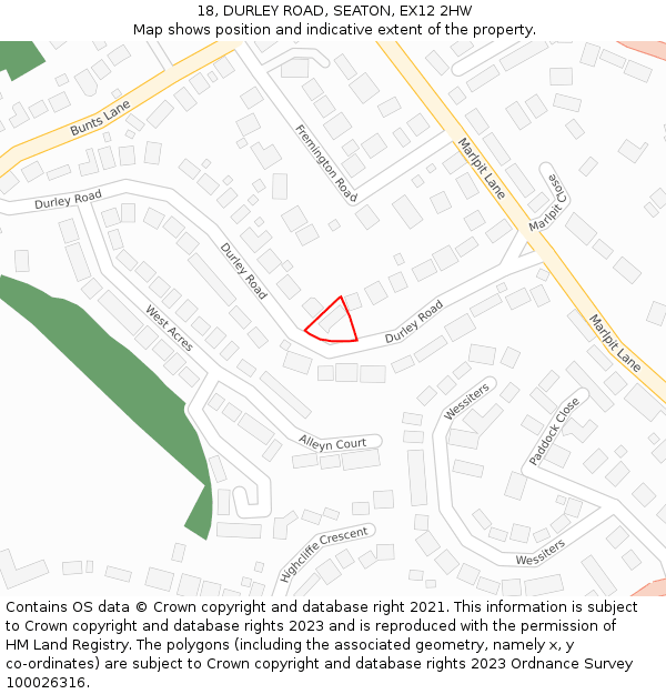 18, DURLEY ROAD, SEATON, EX12 2HW: Location map and indicative extent of plot