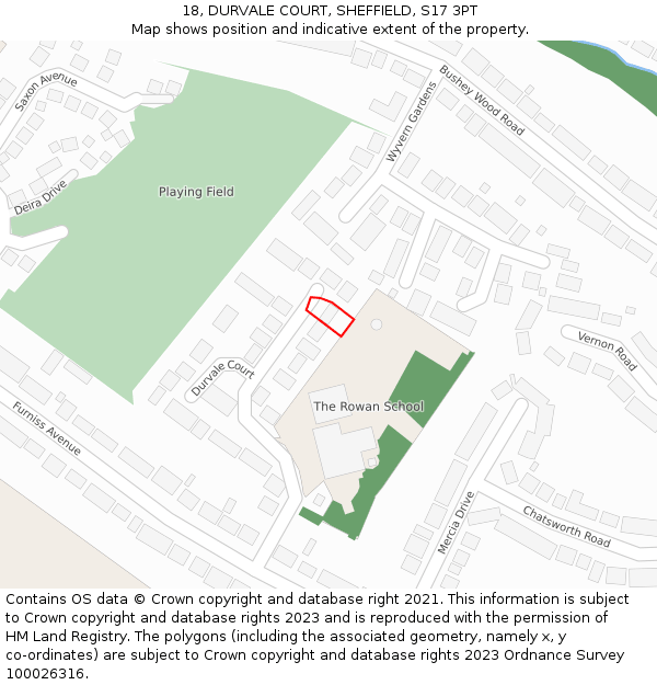 18, DURVALE COURT, SHEFFIELD, S17 3PT: Location map and indicative extent of plot