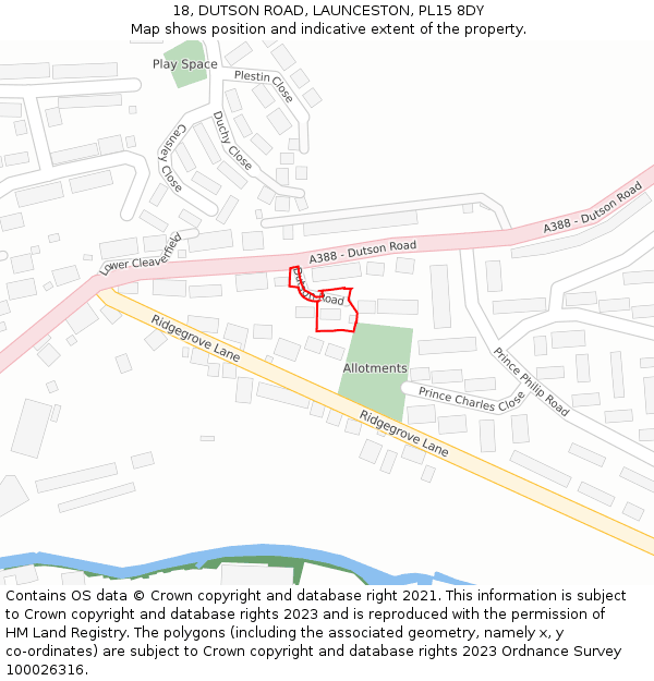 18, DUTSON ROAD, LAUNCESTON, PL15 8DY: Location map and indicative extent of plot