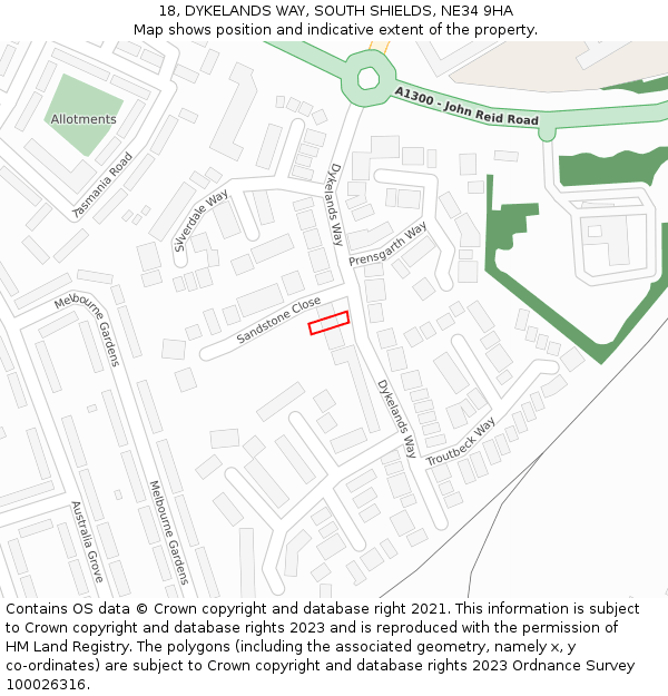 18, DYKELANDS WAY, SOUTH SHIELDS, NE34 9HA: Location map and indicative extent of plot