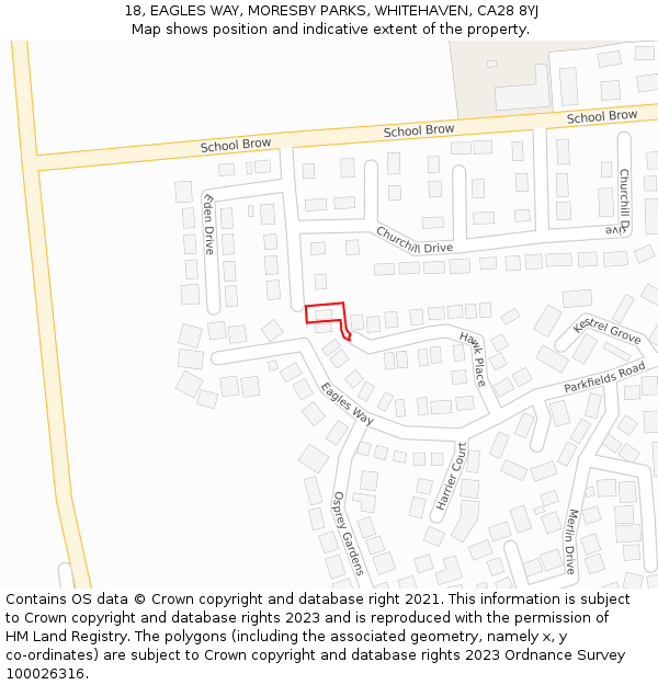 18, EAGLES WAY, MORESBY PARKS, WHITEHAVEN, CA28 8YJ: Location map and indicative extent of plot