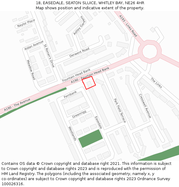 18, EASEDALE, SEATON SLUICE, WHITLEY BAY, NE26 4HR: Location map and indicative extent of plot