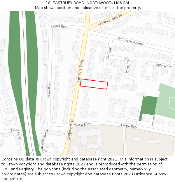 18, EASTBURY ROAD, NORTHWOOD, HA6 3AL: Location map and indicative extent of plot