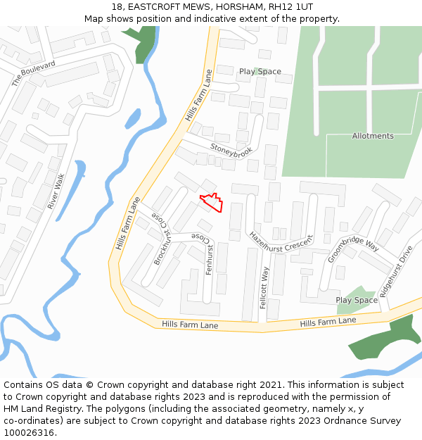 18, EASTCROFT MEWS, HORSHAM, RH12 1UT: Location map and indicative extent of plot