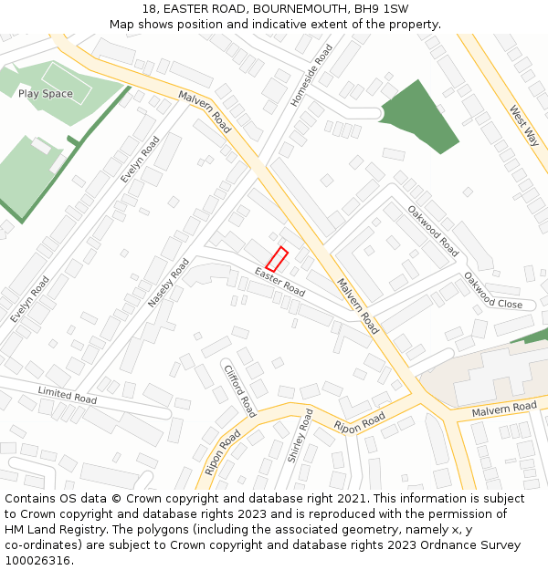 18, EASTER ROAD, BOURNEMOUTH, BH9 1SW: Location map and indicative extent of plot