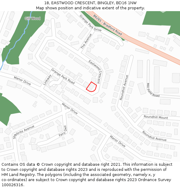 18, EASTWOOD CRESCENT, BINGLEY, BD16 1NW: Location map and indicative extent of plot