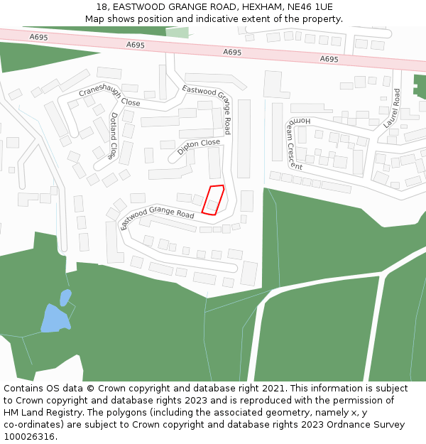 18, EASTWOOD GRANGE ROAD, HEXHAM, NE46 1UE: Location map and indicative extent of plot