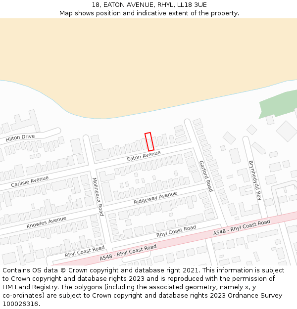 18, EATON AVENUE, RHYL, LL18 3UE: Location map and indicative extent of plot
