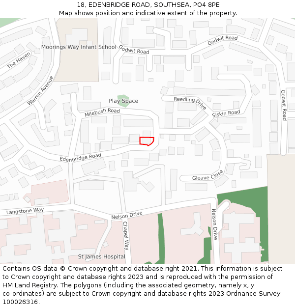 18, EDENBRIDGE ROAD, SOUTHSEA, PO4 8PE: Location map and indicative extent of plot