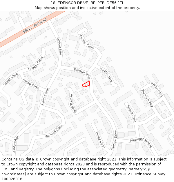 18, EDENSOR DRIVE, BELPER, DE56 1TL: Location map and indicative extent of plot
