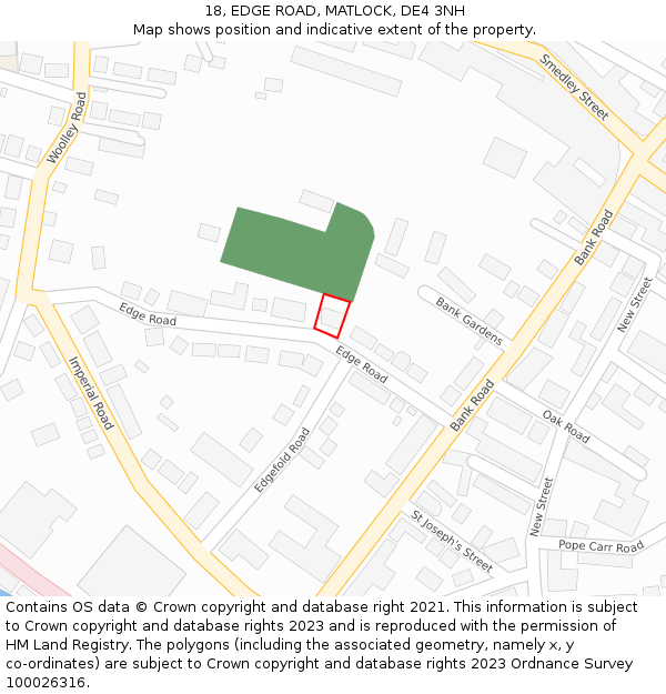 18, EDGE ROAD, MATLOCK, DE4 3NH: Location map and indicative extent of plot