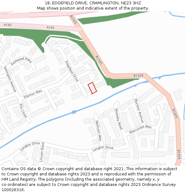 18, EDGEFIELD DRIVE, CRAMLINGTON, NE23 3HZ: Location map and indicative extent of plot
