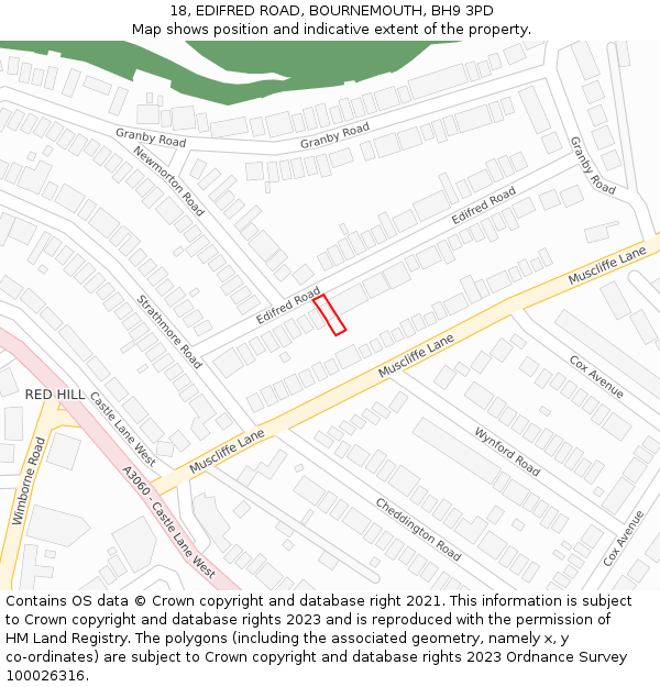 18, EDIFRED ROAD, BOURNEMOUTH, BH9 3PD: Location map and indicative extent of plot