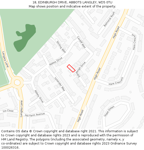 18, EDINBURGH DRIVE, ABBOTS LANGLEY, WD5 0TU: Location map and indicative extent of plot