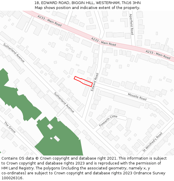 18, EDWARD ROAD, BIGGIN HILL, WESTERHAM, TN16 3HN: Location map and indicative extent of plot