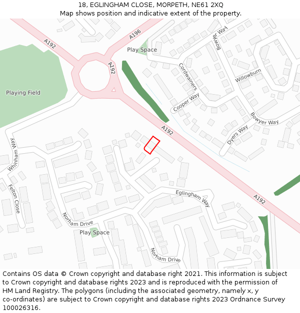 18, EGLINGHAM CLOSE, MORPETH, NE61 2XQ: Location map and indicative extent of plot