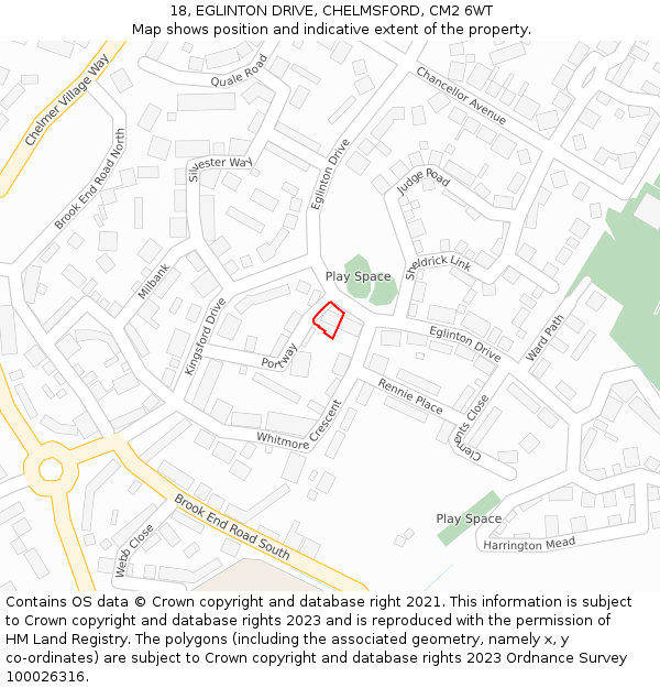 18, EGLINTON DRIVE, CHELMSFORD, CM2 6WT: Location map and indicative extent of plot