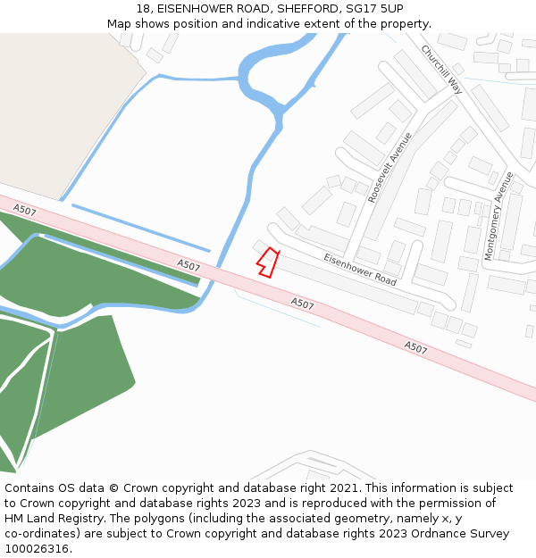 18, EISENHOWER ROAD, SHEFFORD, SG17 5UP: Location map and indicative extent of plot