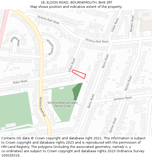 18, ELDON ROAD, BOURNEMOUTH, BH9 2RT: Location map and indicative extent of plot