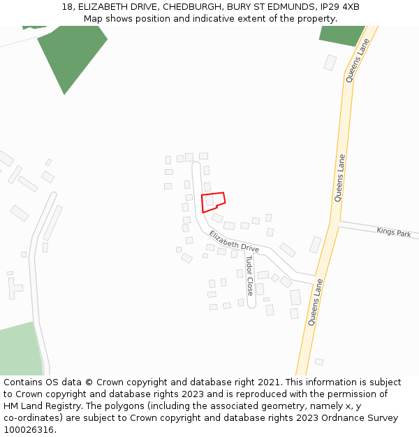 18, ELIZABETH DRIVE, CHEDBURGH, BURY ST EDMUNDS, IP29 4XB: Location map and indicative extent of plot