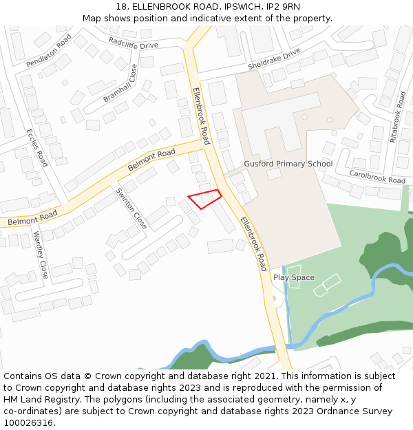 18, ELLENBROOK ROAD, IPSWICH, IP2 9RN: Location map and indicative extent of plot