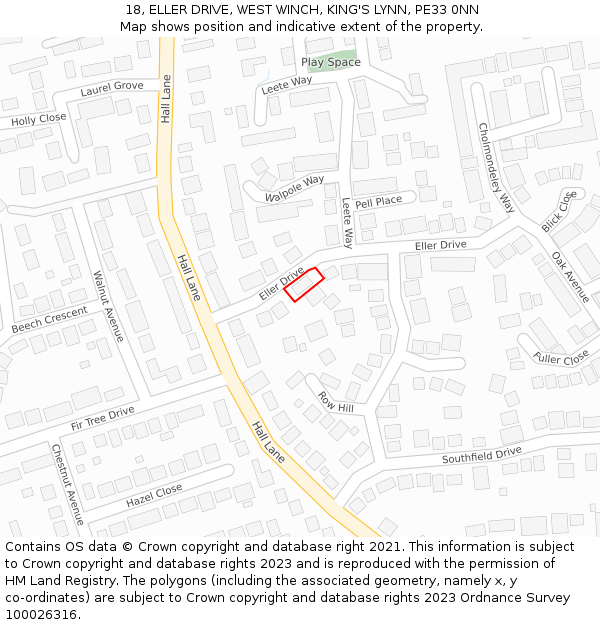 18, ELLER DRIVE, WEST WINCH, KING'S LYNN, PE33 0NN: Location map and indicative extent of plot