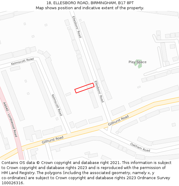 18, ELLESBORO ROAD, BIRMINGHAM, B17 8PT: Location map and indicative extent of plot