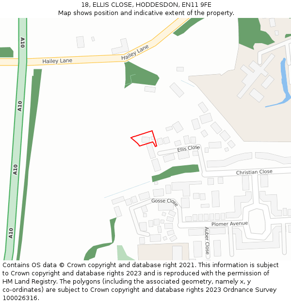 18, ELLIS CLOSE, HODDESDON, EN11 9FE: Location map and indicative extent of plot