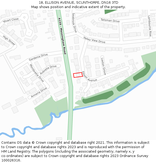 18, ELLISON AVENUE, SCUNTHORPE, DN16 3TD: Location map and indicative extent of plot