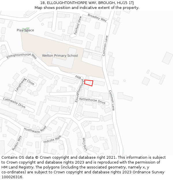 18, ELLOUGHTONTHORPE WAY, BROUGH, HU15 1TJ: Location map and indicative extent of plot