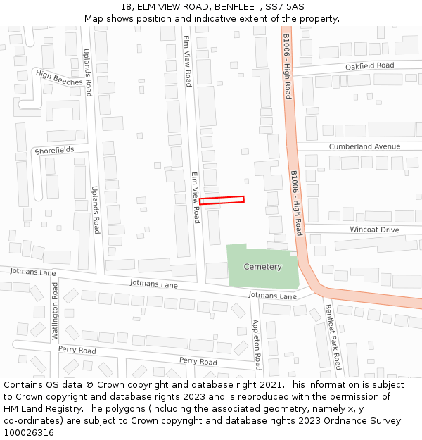 18, ELM VIEW ROAD, BENFLEET, SS7 5AS: Location map and indicative extent of plot