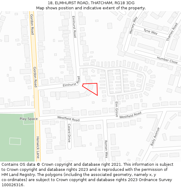 18, ELMHURST ROAD, THATCHAM, RG18 3DG: Location map and indicative extent of plot