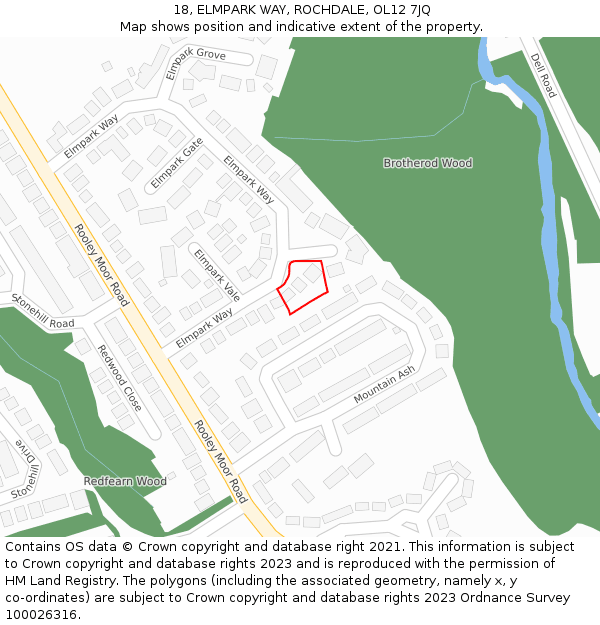 18, ELMPARK WAY, ROCHDALE, OL12 7JQ: Location map and indicative extent of plot