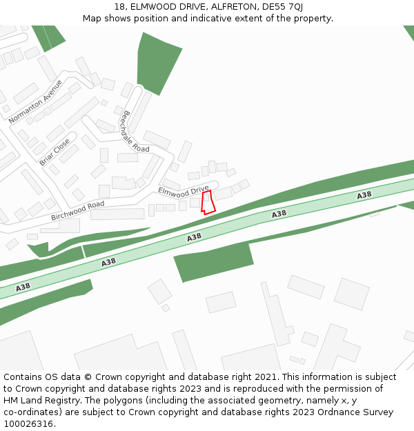 18, ELMWOOD DRIVE, ALFRETON, DE55 7QJ: Location map and indicative extent of plot