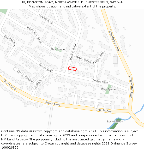 18, ELVASTON ROAD, NORTH WINGFIELD, CHESTERFIELD, S42 5HH: Location map and indicative extent of plot