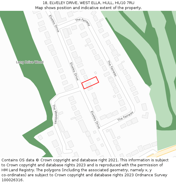 18, ELVELEY DRIVE, WEST ELLA, HULL, HU10 7RU: Location map and indicative extent of plot