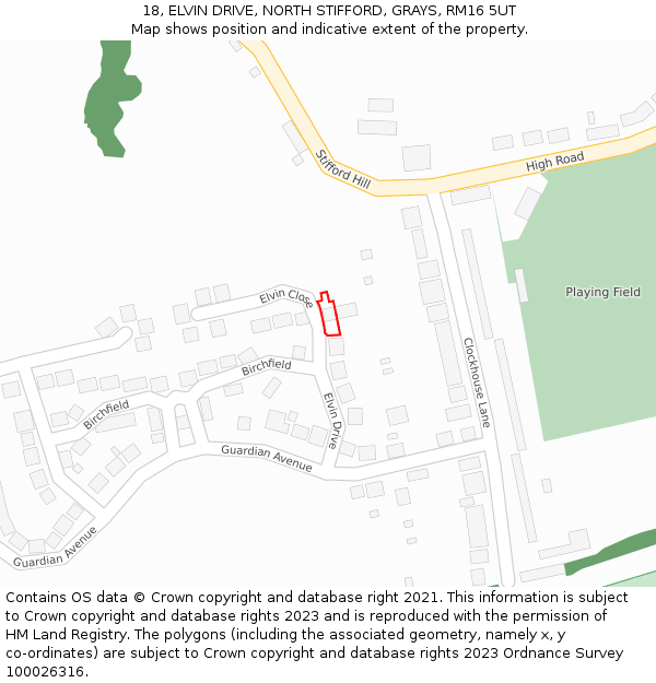 18, ELVIN DRIVE, NORTH STIFFORD, GRAYS, RM16 5UT: Location map and indicative extent of plot