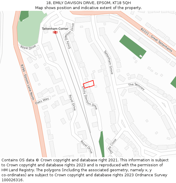 18, EMILY DAVISON DRIVE, EPSOM, KT18 5QH: Location map and indicative extent of plot