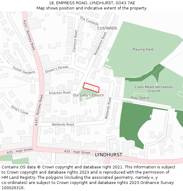 18, EMPRESS ROAD, LYNDHURST, SO43 7AE: Location map and indicative extent of plot