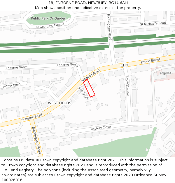 18, ENBORNE ROAD, NEWBURY, RG14 6AH: Location map and indicative extent of plot