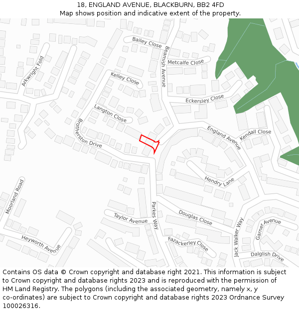 18, ENGLAND AVENUE, BLACKBURN, BB2 4FD: Location map and indicative extent of plot