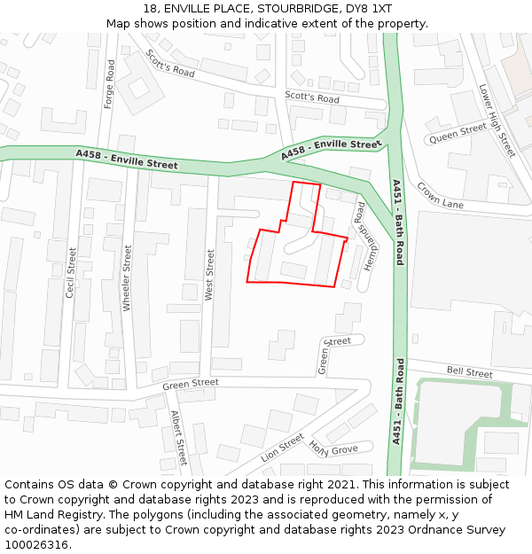 18, ENVILLE PLACE, STOURBRIDGE, DY8 1XT: Location map and indicative extent of plot