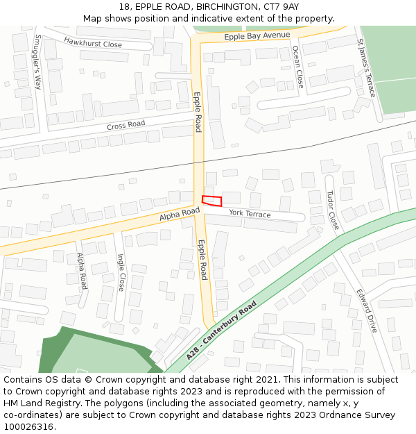 18, EPPLE ROAD, BIRCHINGTON, CT7 9AY: Location map and indicative extent of plot