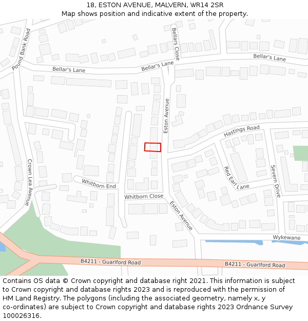 18, ESTON AVENUE, MALVERN, WR14 2SR: Location map and indicative extent of plot