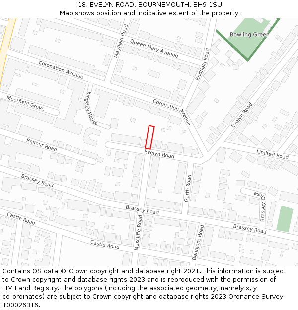 18, EVELYN ROAD, BOURNEMOUTH, BH9 1SU: Location map and indicative extent of plot