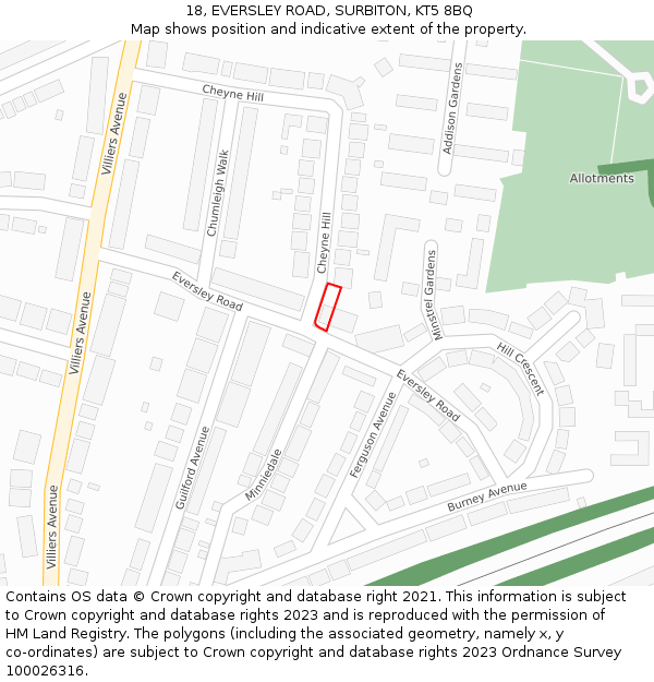 18, EVERSLEY ROAD, SURBITON, KT5 8BQ: Location map and indicative extent of plot