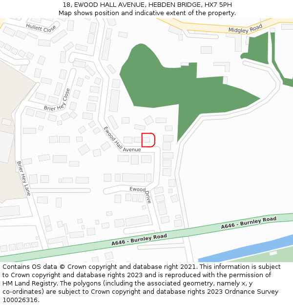 18, EWOOD HALL AVENUE, HEBDEN BRIDGE, HX7 5PH: Location map and indicative extent of plot