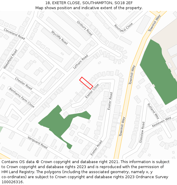 18, EXETER CLOSE, SOUTHAMPTON, SO18 2EF: Location map and indicative extent of plot