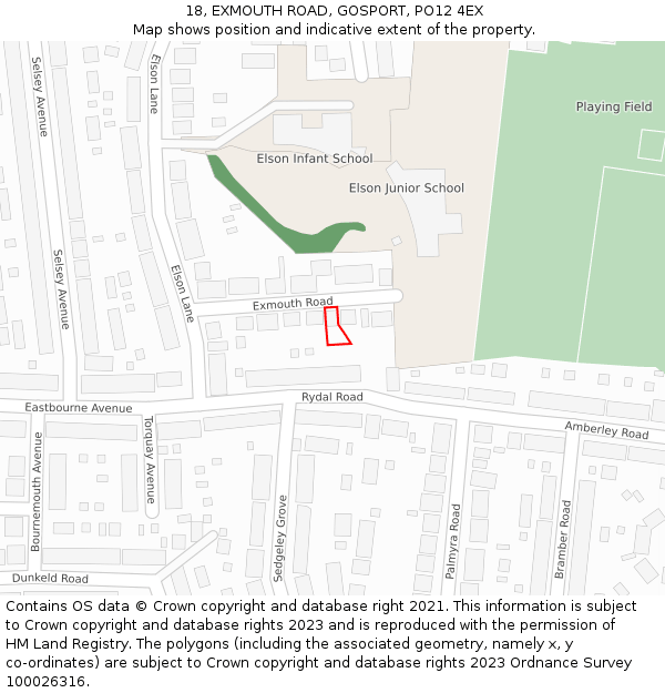 18, EXMOUTH ROAD, GOSPORT, PO12 4EX: Location map and indicative extent of plot