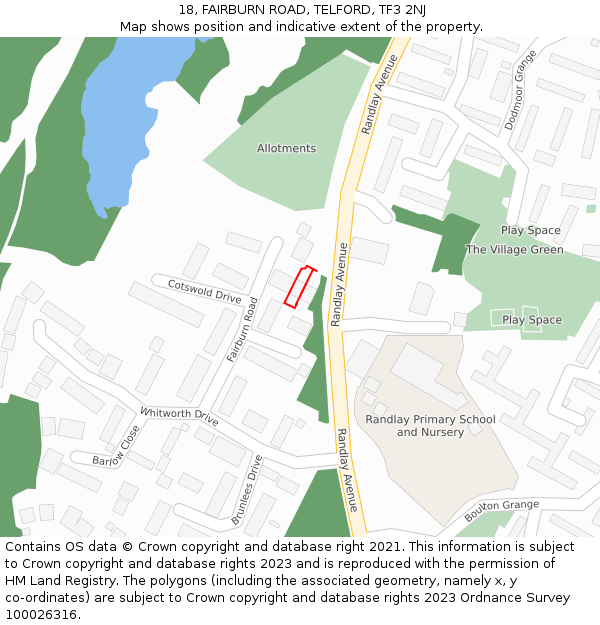 18, FAIRBURN ROAD, TELFORD, TF3 2NJ: Location map and indicative extent of plot